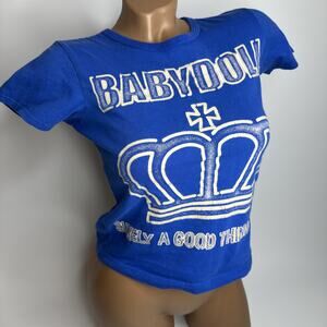 Y2K Babydoll Japan Crown Logo Tee Blue XS Graphic Harajuku Streetwear Kawaii